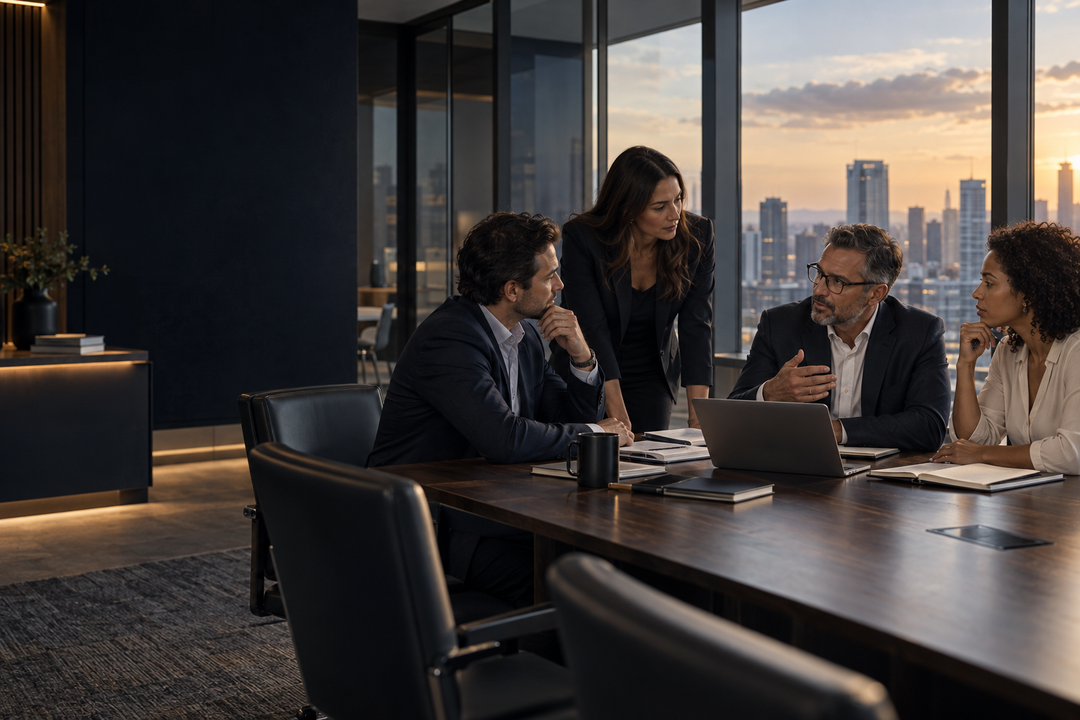 A team of specialists collaborating on the design of a business solution