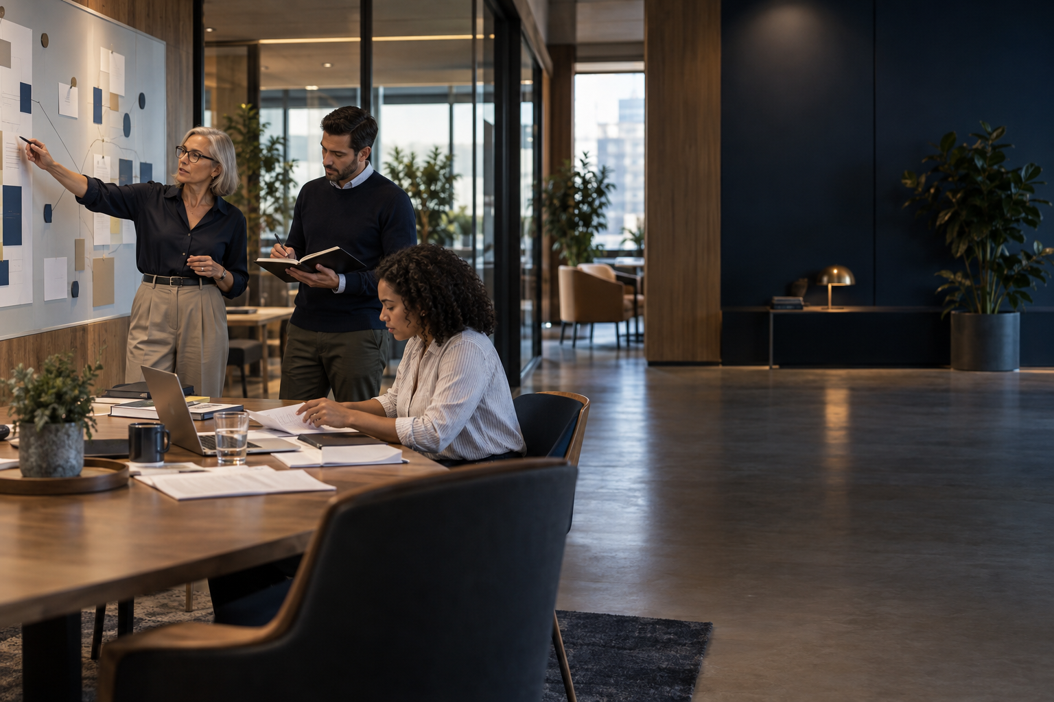 Specialists organising the implementation stages of a business solution