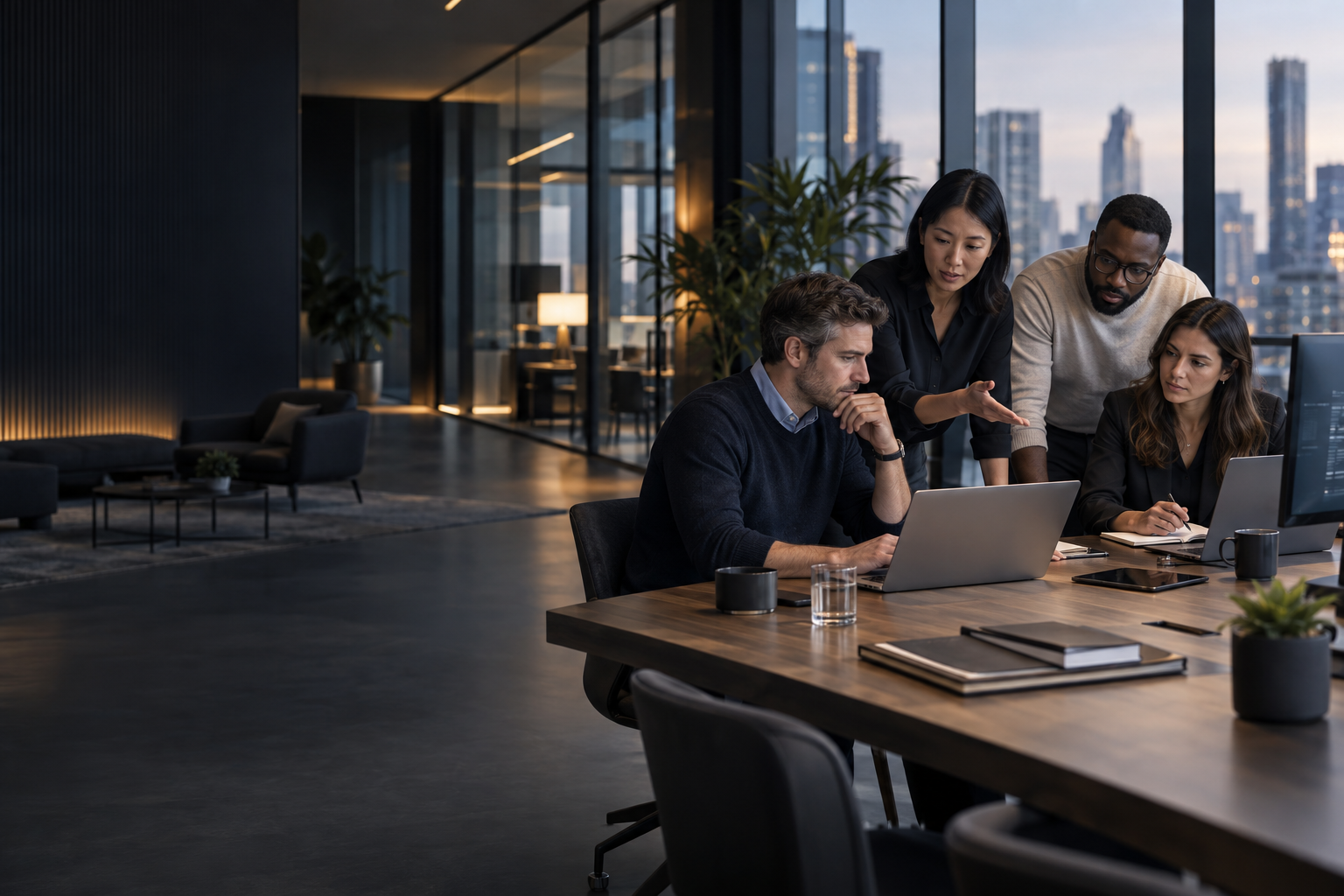 A team connecting business management and technology in an integrated operation